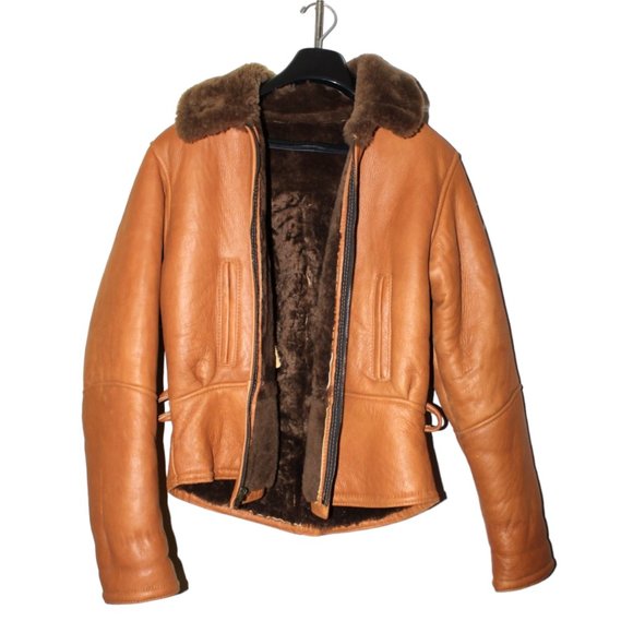 Genuine SHEARLING Leather Aviator Winter Jacket USA Size M Lapels & Hoodie Zip - Picture 4 of 13